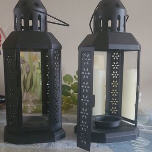 2 Black Lanterns with Candle Holders